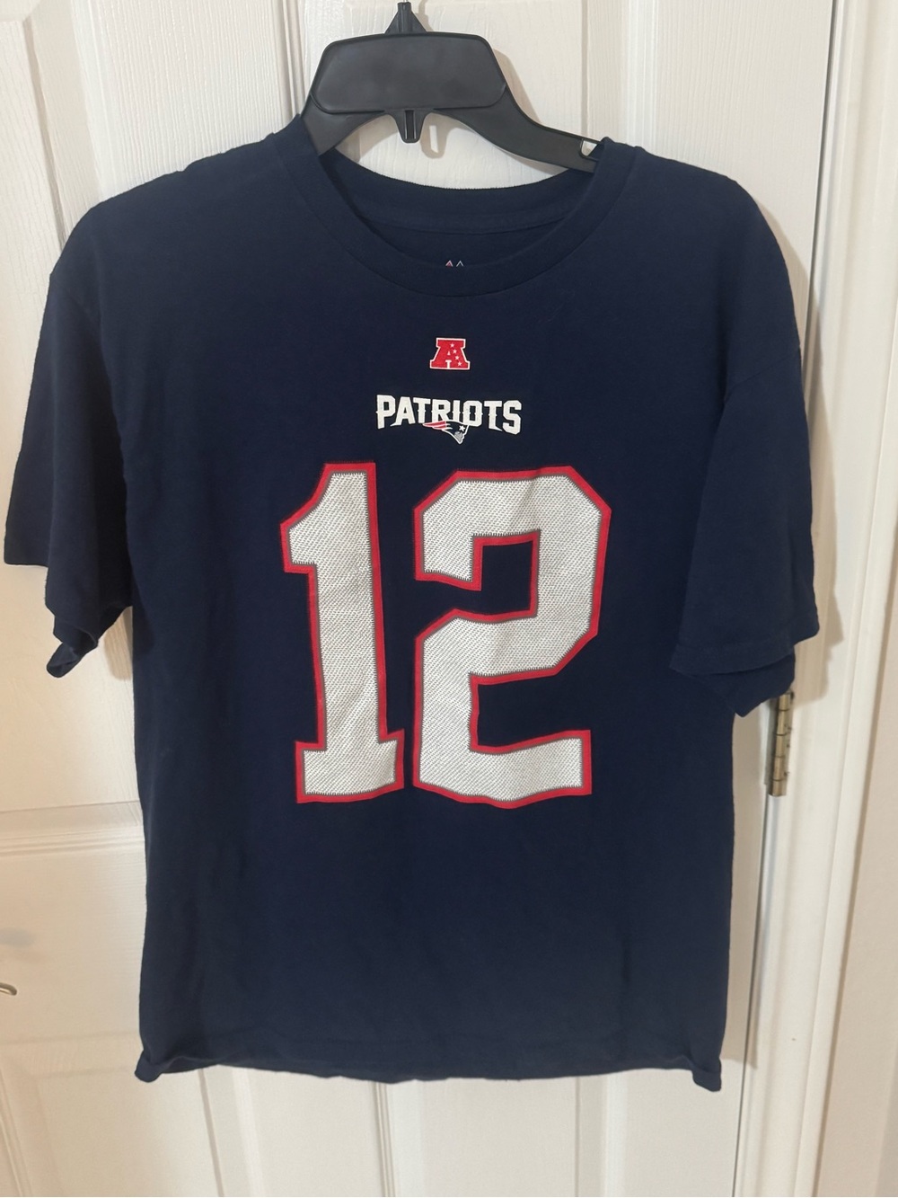 Large Navy Patriots #12 Short-Sleeve Tee